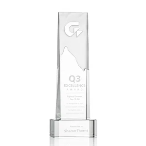 Optical Crystal Monolith Award with Hand-Carved Mountainscape