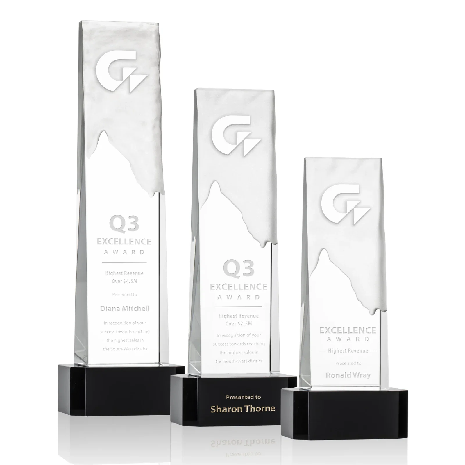 Custom Optical Crystal Monolith Award with Hand-Carved Mountainscape, awards for safety achievement programs