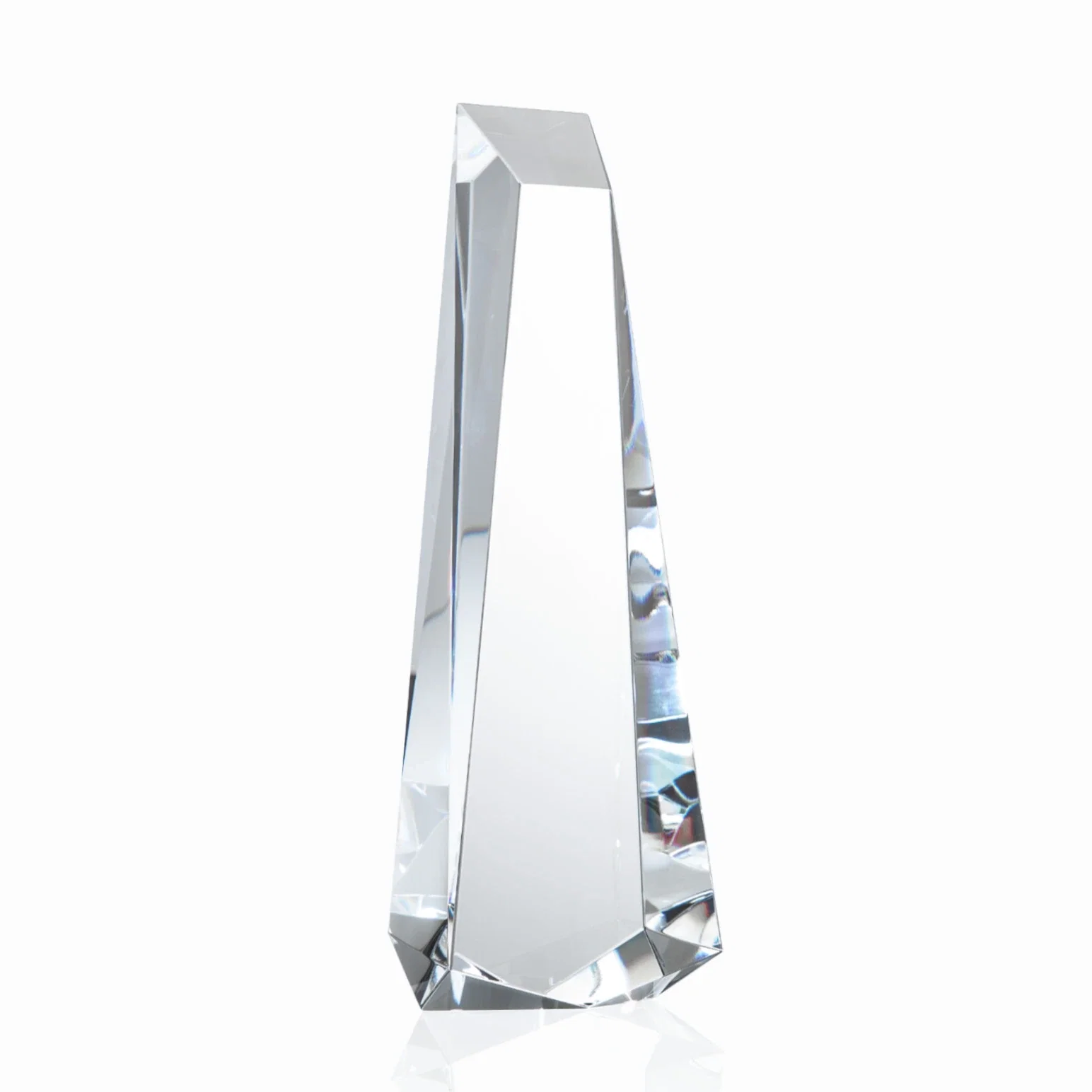 Custom Optical Crystal Obelisk Award With Continuous Faceted Sides for volunteer appreciation