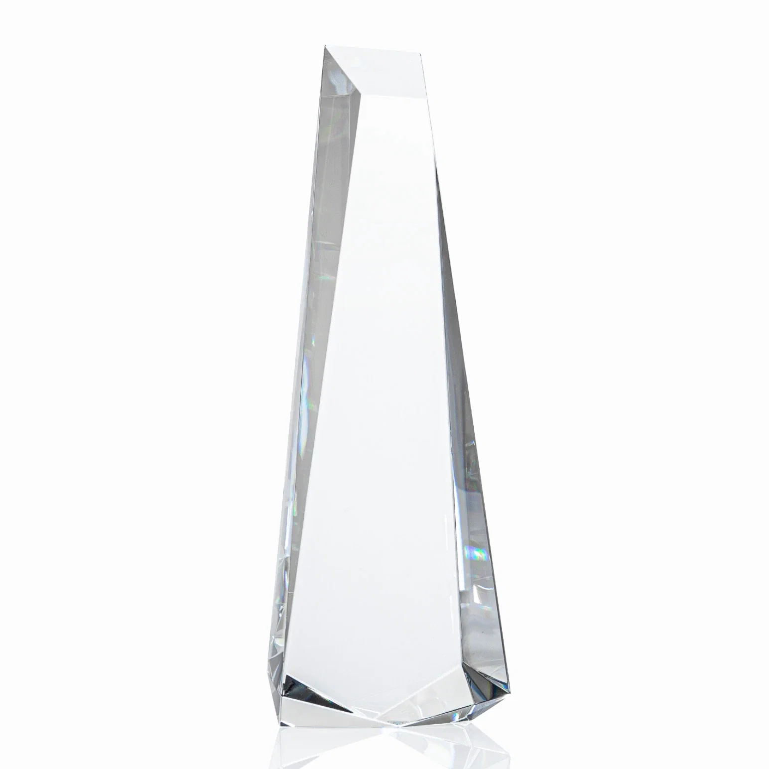 Custom Optical Crystal Obelisk Award With Continuous Faceted Sides for dealer and partner awards