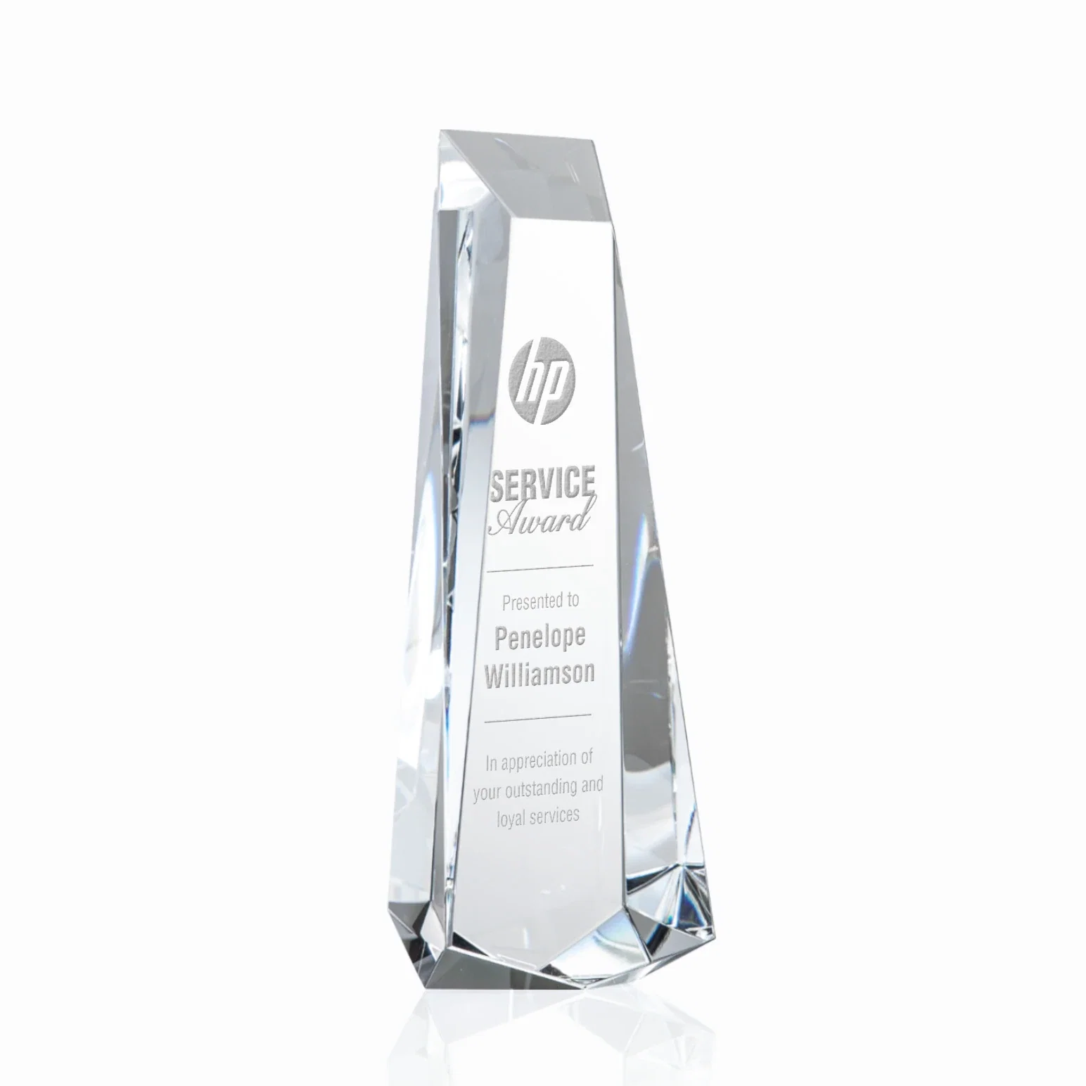 Custom Optical Crystal Obelisk Award With Continuous Faceted Sides for corporate award ceremonies