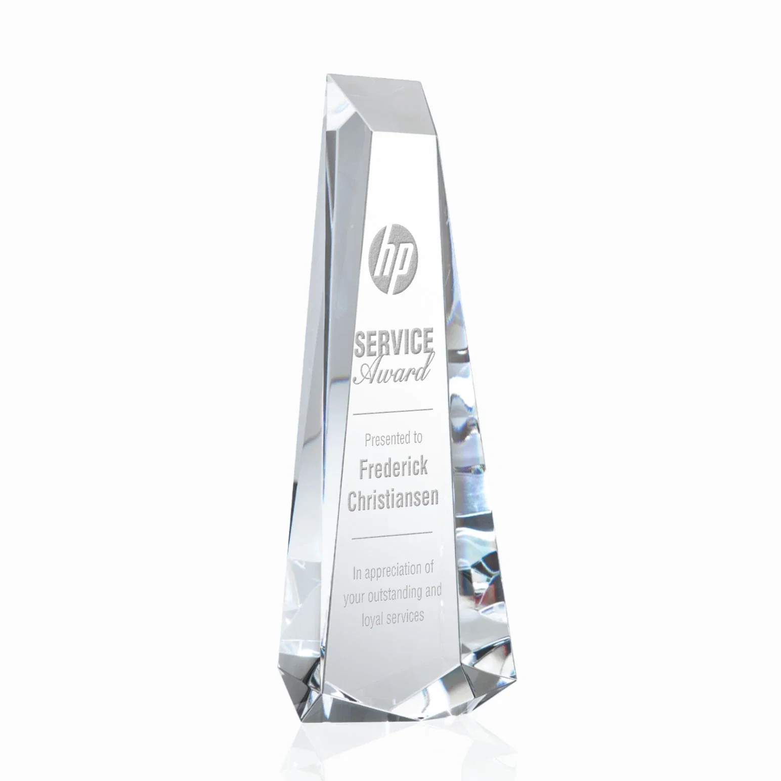 Custom Optical Crystal Obelisk Award With Continuous Faceted Sides for service anniversary gifts