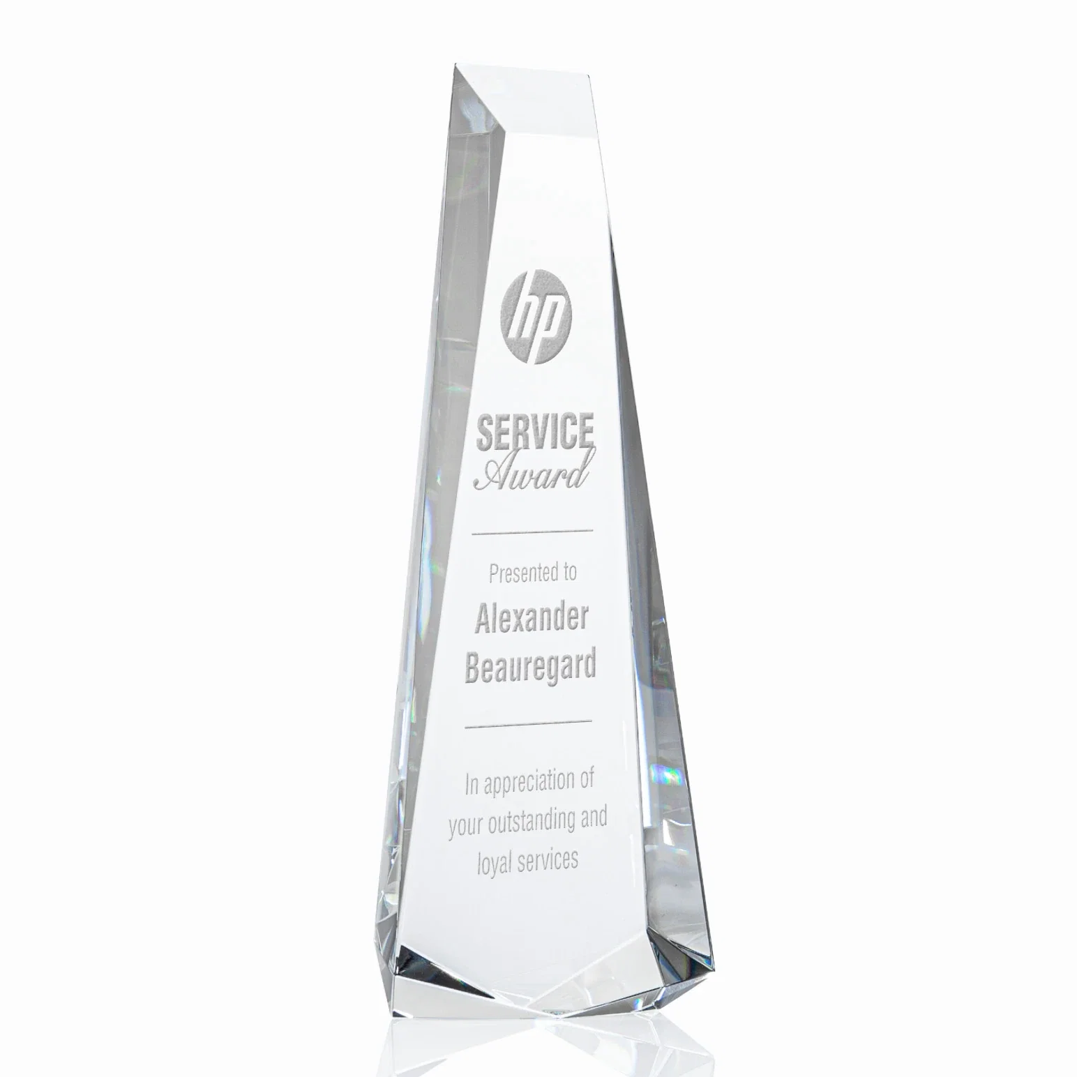 Custom Optical Crystal Obelisk Award With Continuous Faceted Sides for sales achievement awards