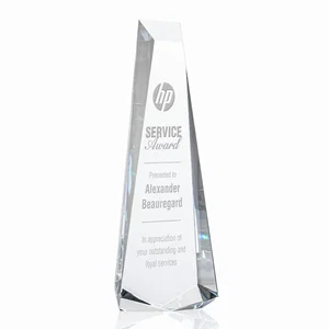 Optical Crystal Obelisk Award With Continuous Faceted Sides