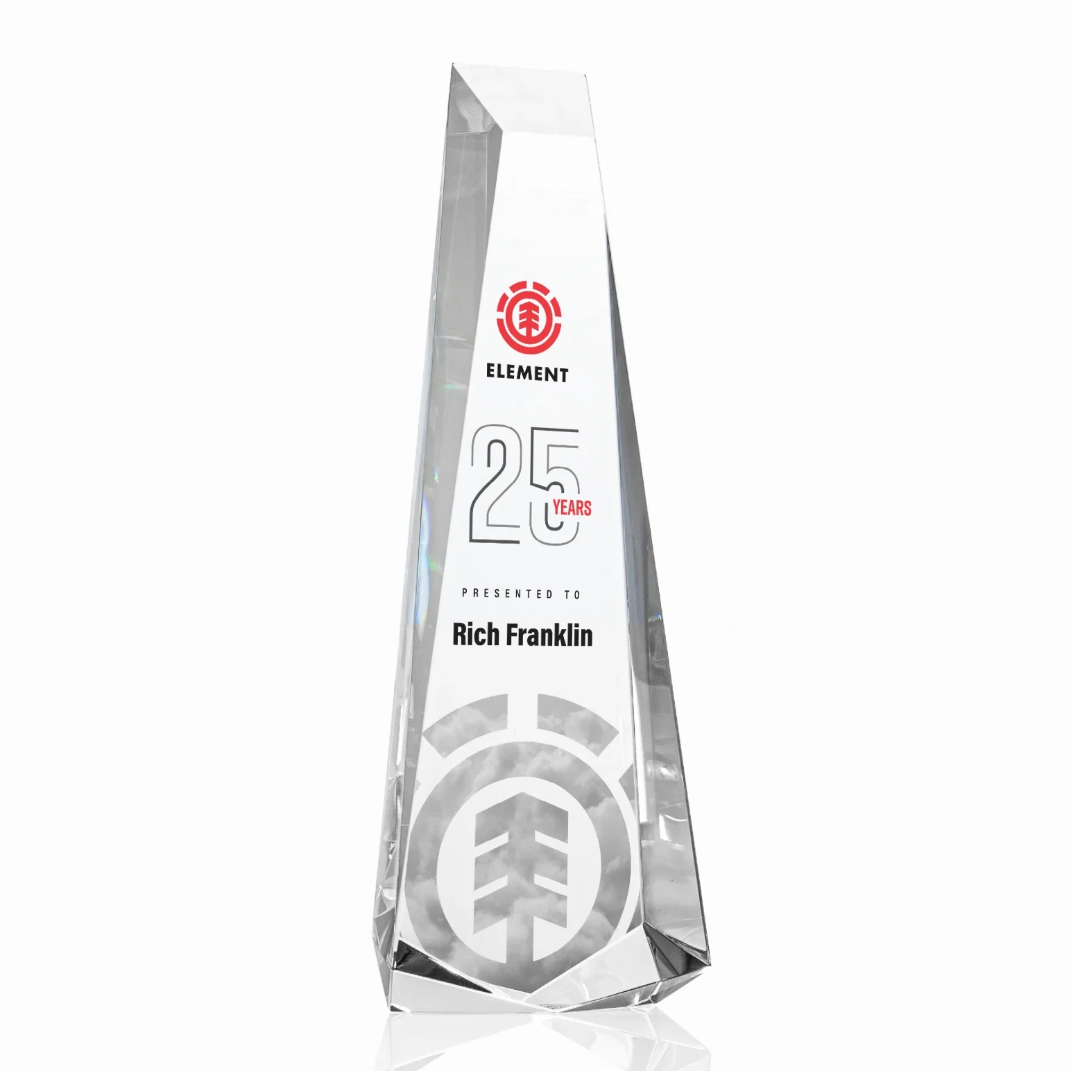 Custom Optical Crystal Obelisk Award With Continuous Faceted Sides for graduation ceremonies