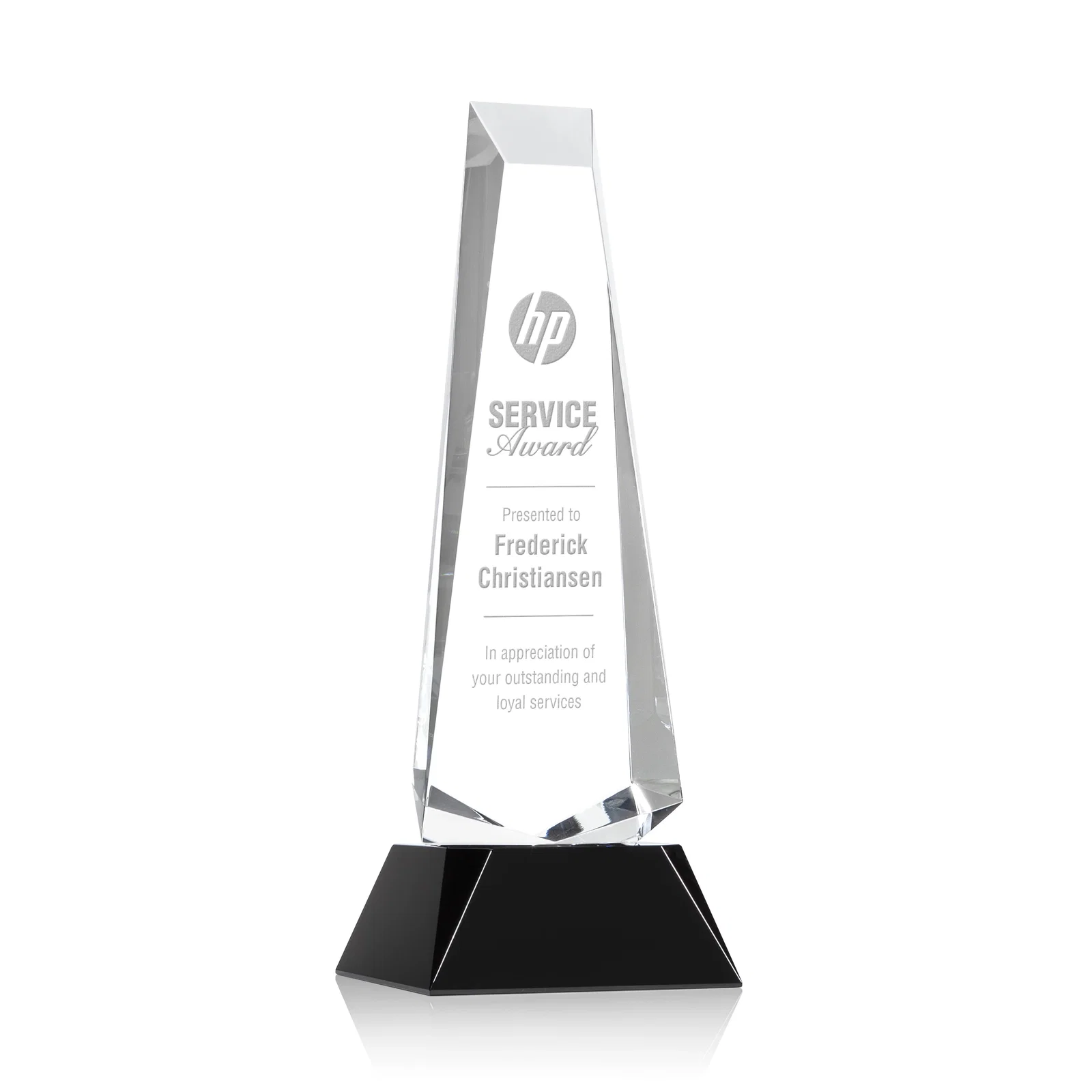Custom Optical Crystal Obelisk Award With a Continuous Faceted Cut for dealer and partner awards