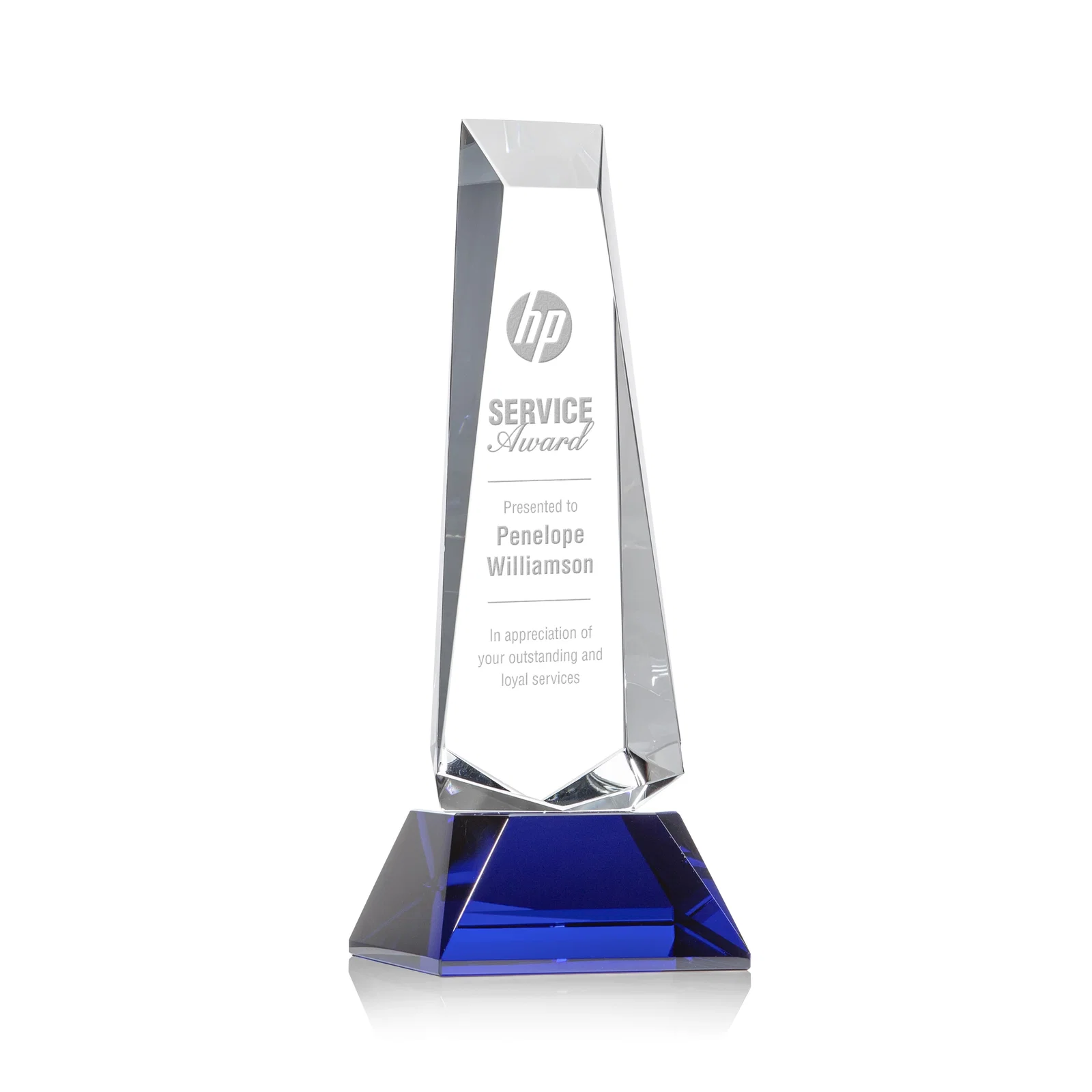 Personalized Optical Crystal Obelisk Award With a Continuous Faceted Cut for corporate award ceremonies