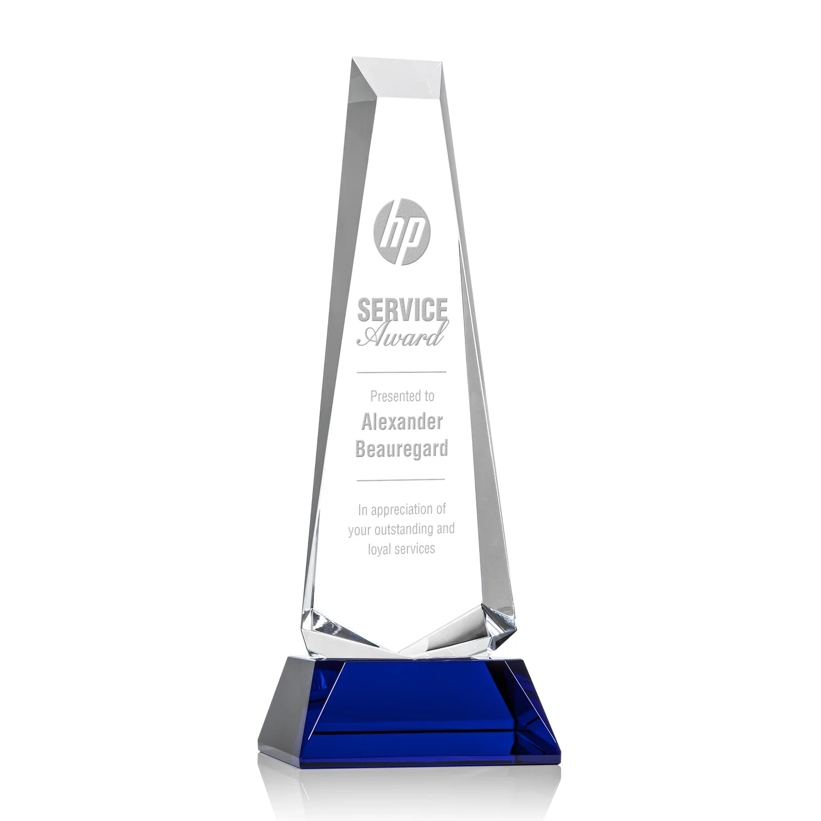 Personalized Optical Crystal Obelisk Award With a Continuous Faceted Cut for sales achievement awards