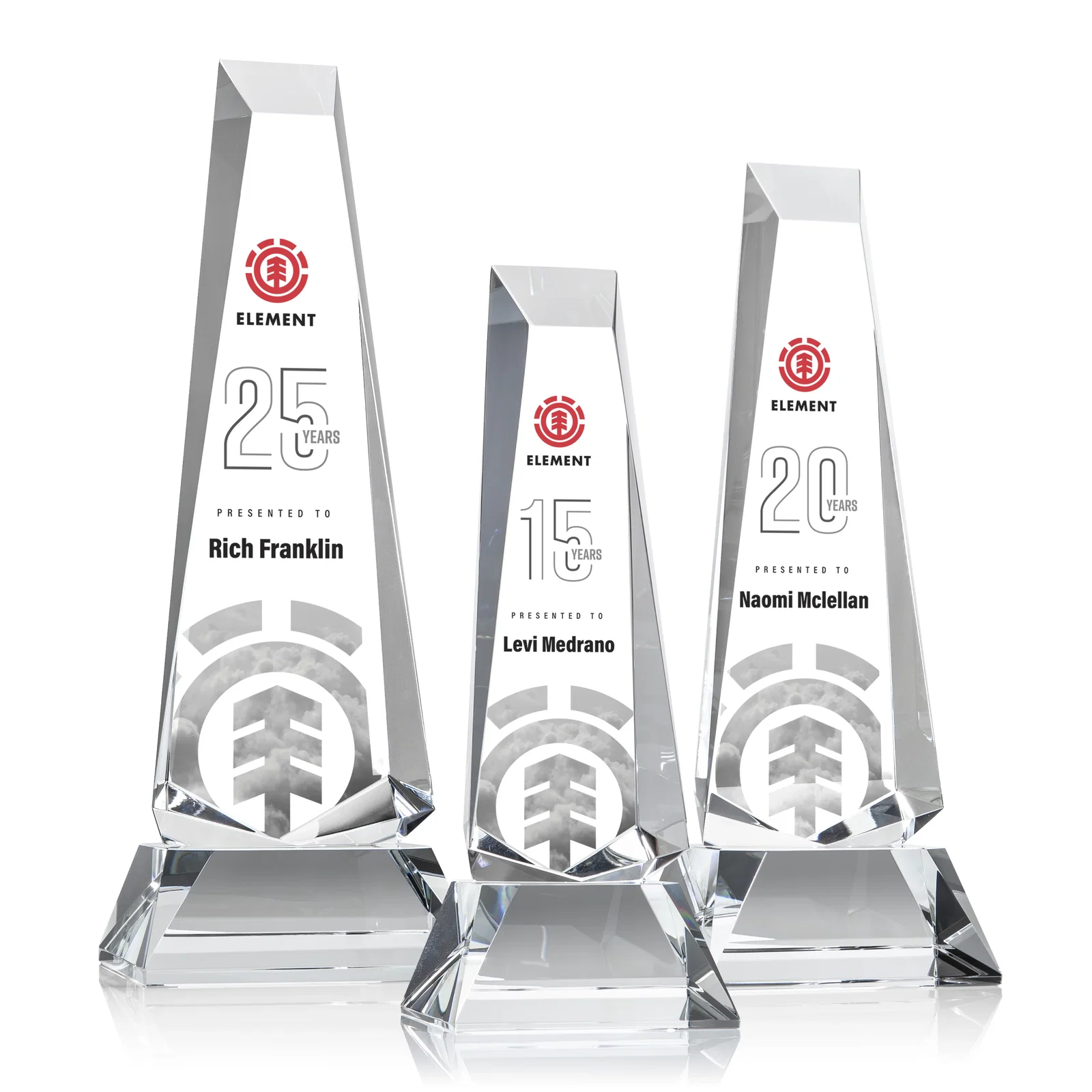 Personalized Optical Crystal Obelisk Award With a Continuous Faceted Cut for retirement presentations