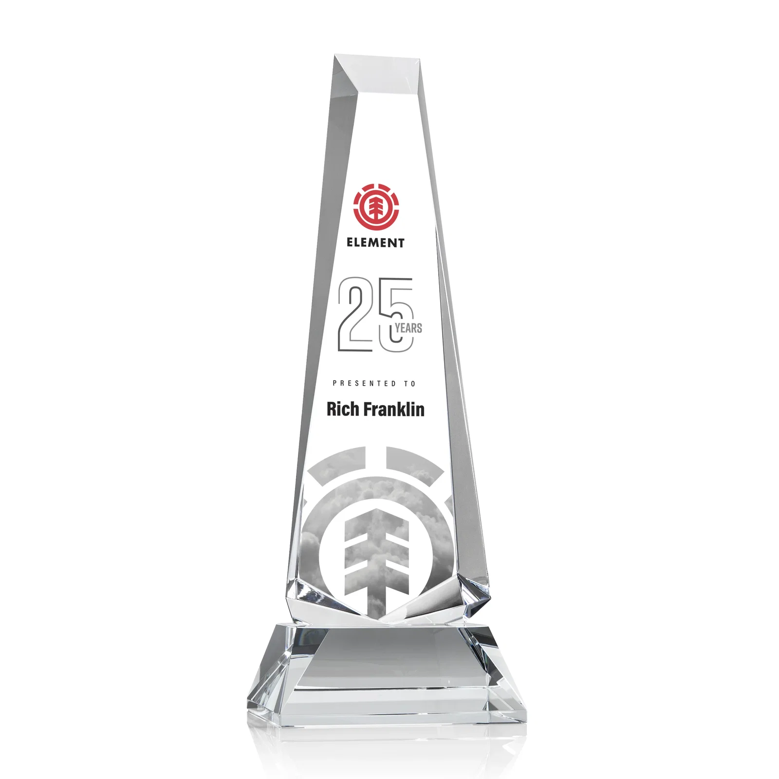 Personalized Optical Crystal Obelisk Award With a Continuous Faceted Cut for graduation ceremonies