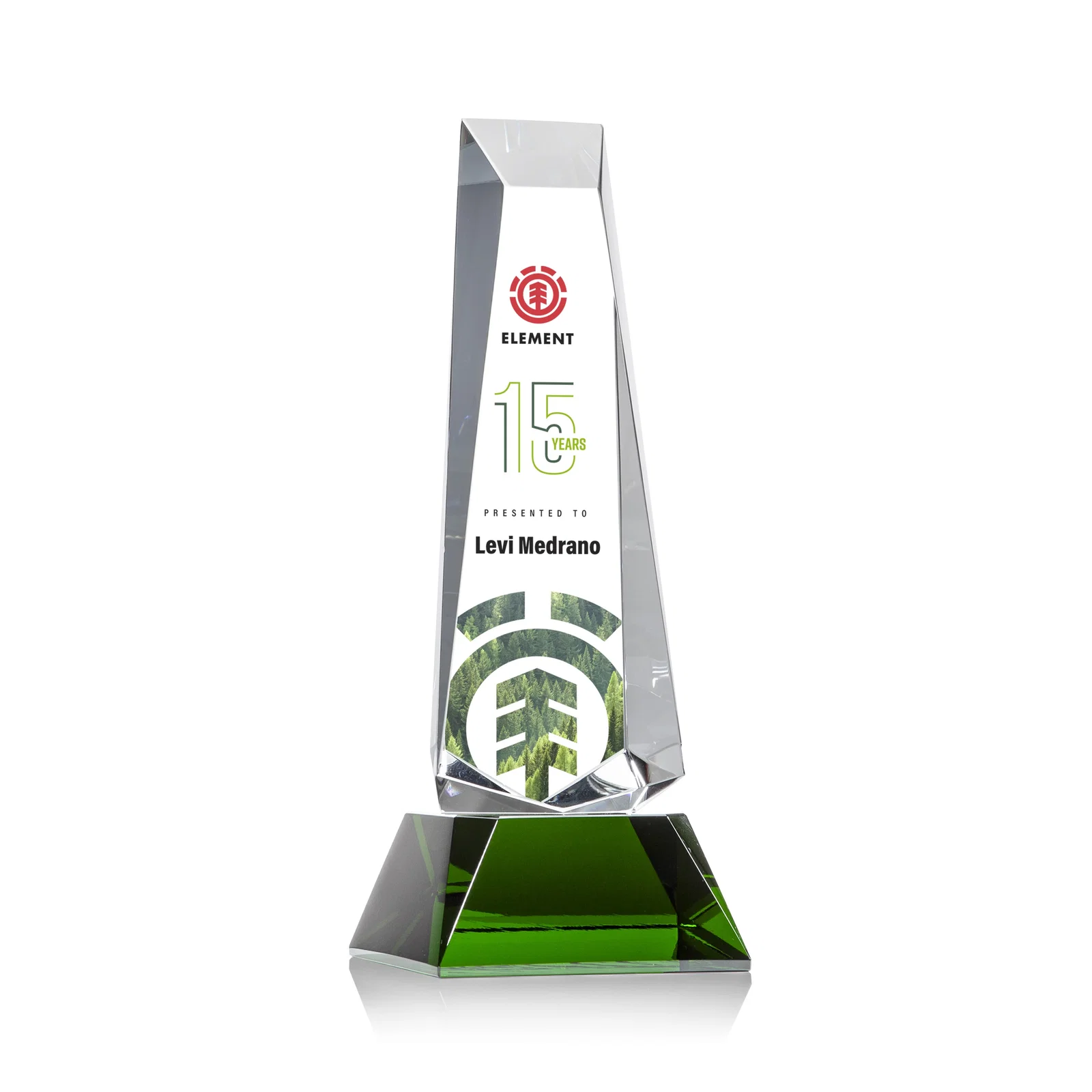 Personalized Optical Crystal Obelisk Award With a Continuous Faceted Cut for volunteer appreciation