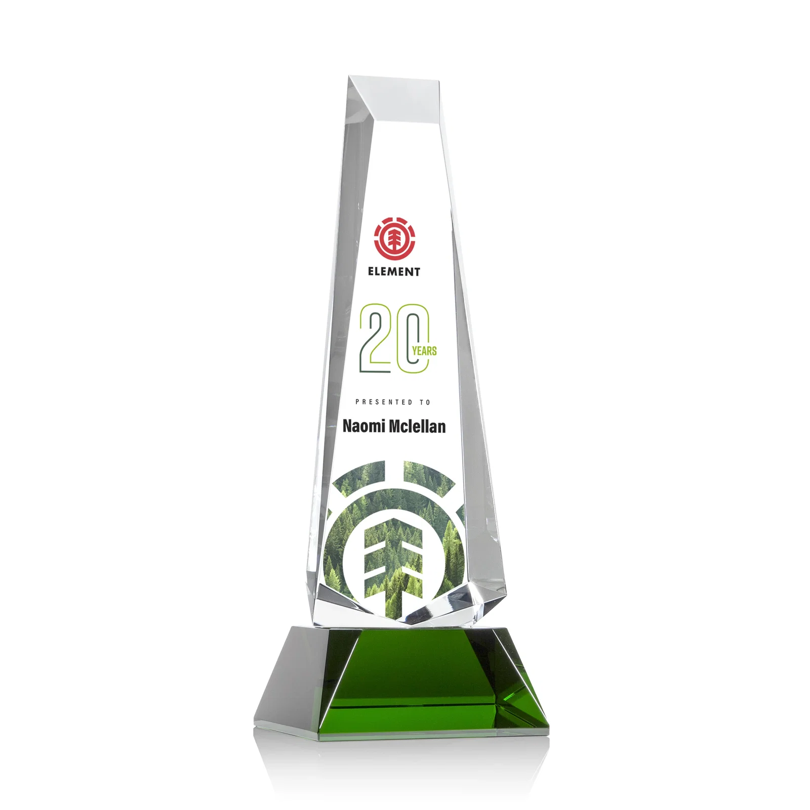Personalized Optical Crystal Obelisk Award With a Continuous Faceted Cut for dealer and partner awards