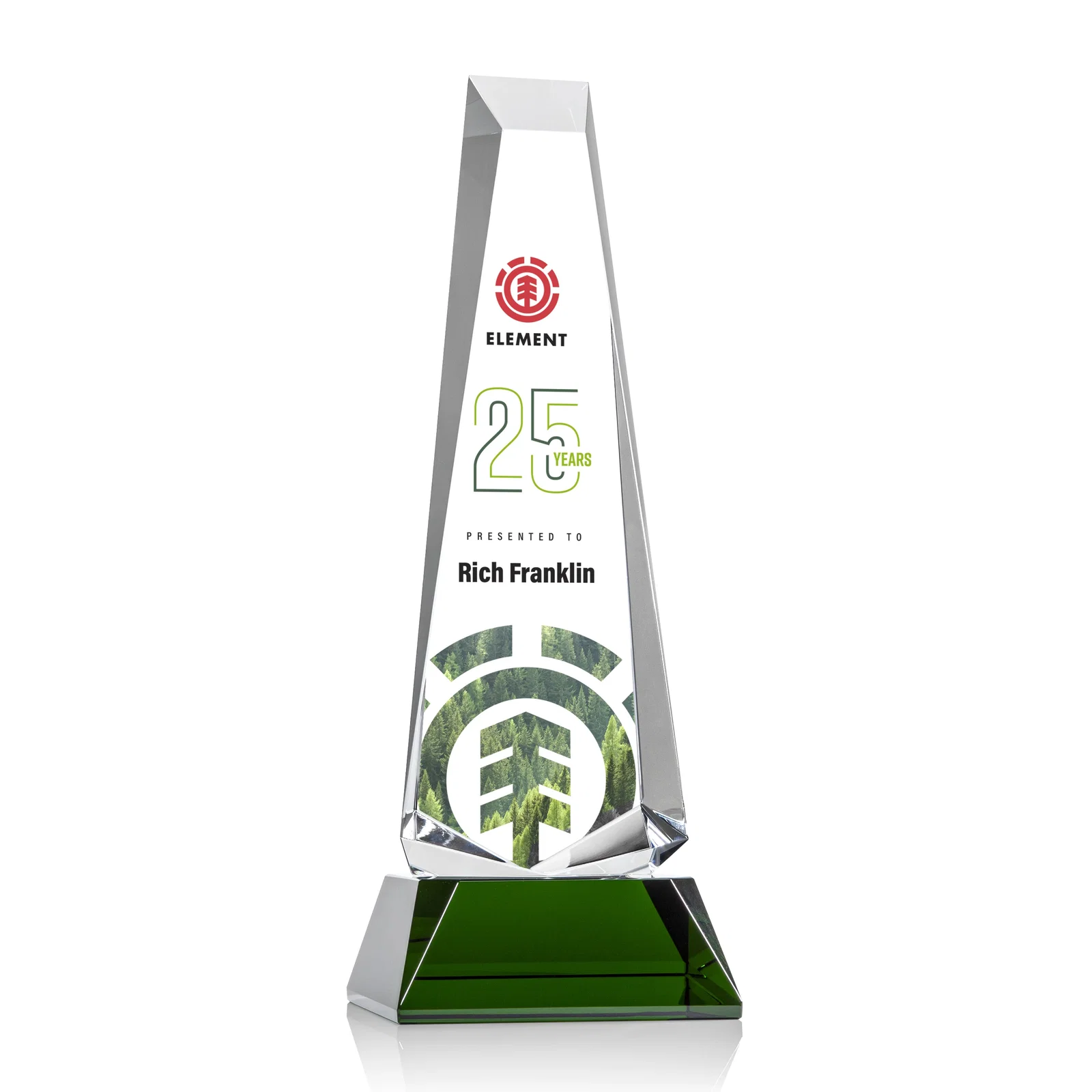 Personalized Optical Crystal Obelisk Award With a Continuous Faceted Cut for company anniversary events