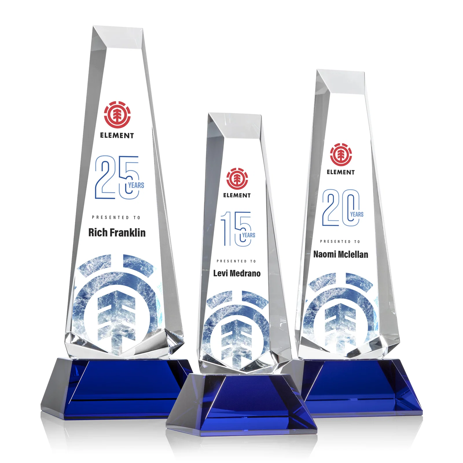 Promotional Optical Crystal Obelisk Award With a Continuous Faceted Cut for retirement presentations