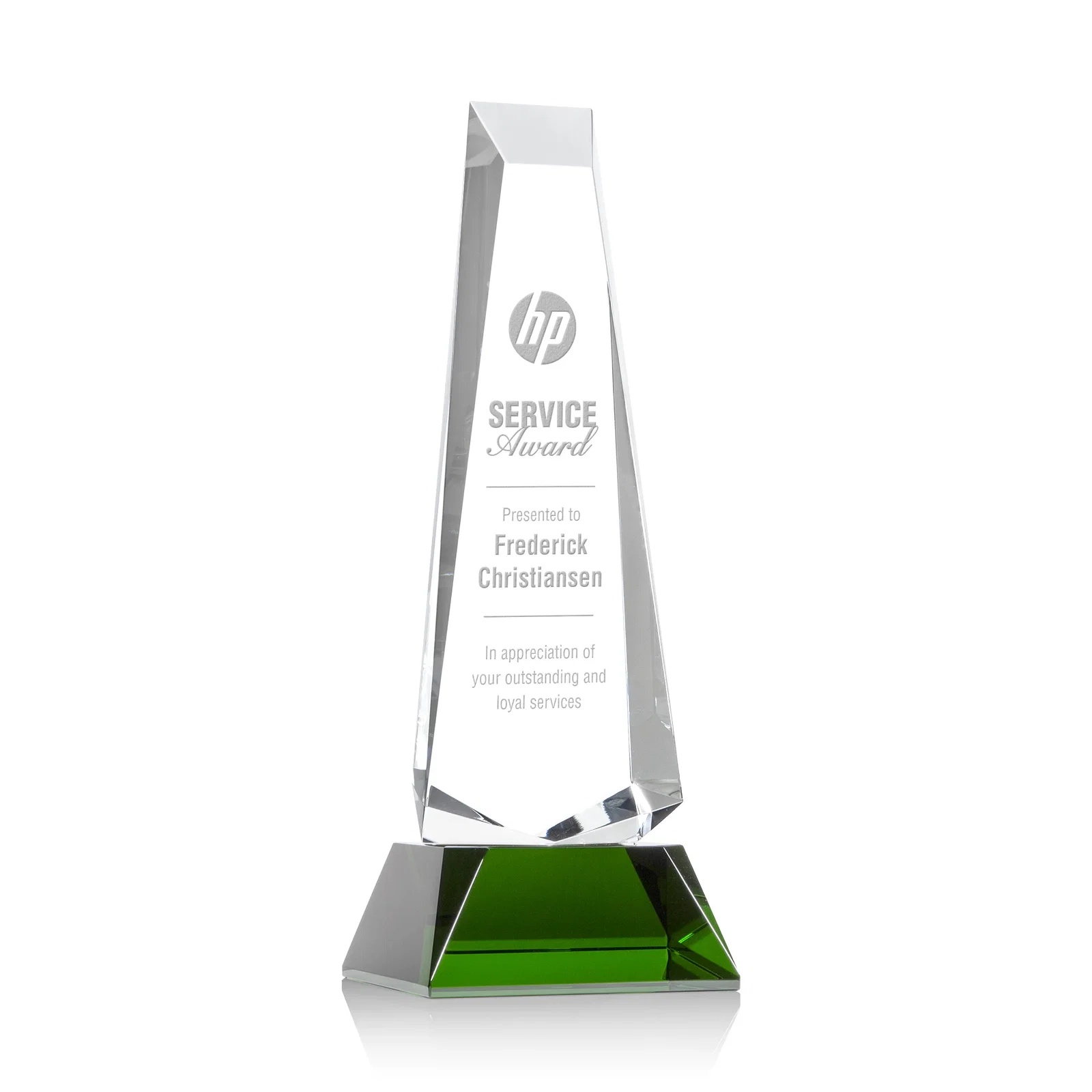 Custom Optical Crystal Obelisk Award With a Continuous Faceted Cut for service anniversary gifts