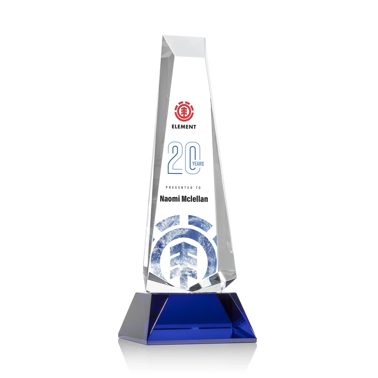 Promotional Optical Crystal Obelisk Award With a Continuous Faceted Cut for donor appreciation