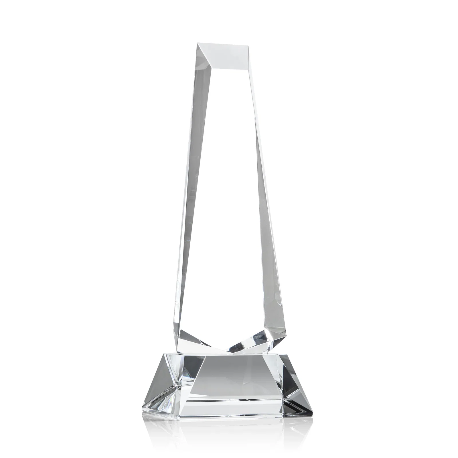 Branded Optical Crystal Obelisk Award With a Continuous Faceted Cut for employee recognition