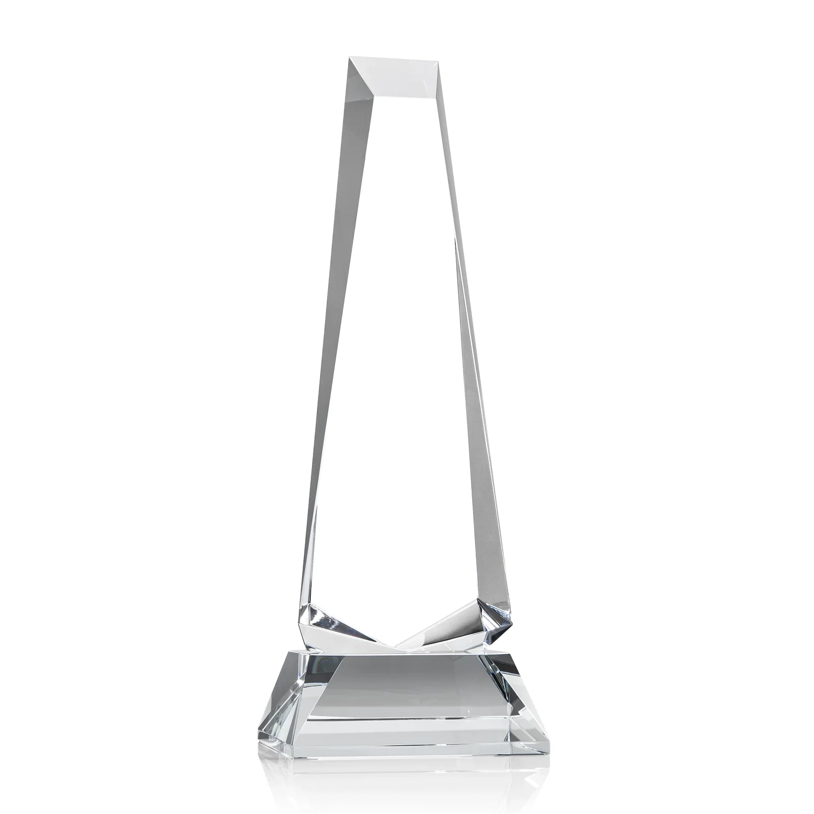 Branded Optical Crystal Obelisk Award With a Continuous Faceted Cut for corporate award ceremonies