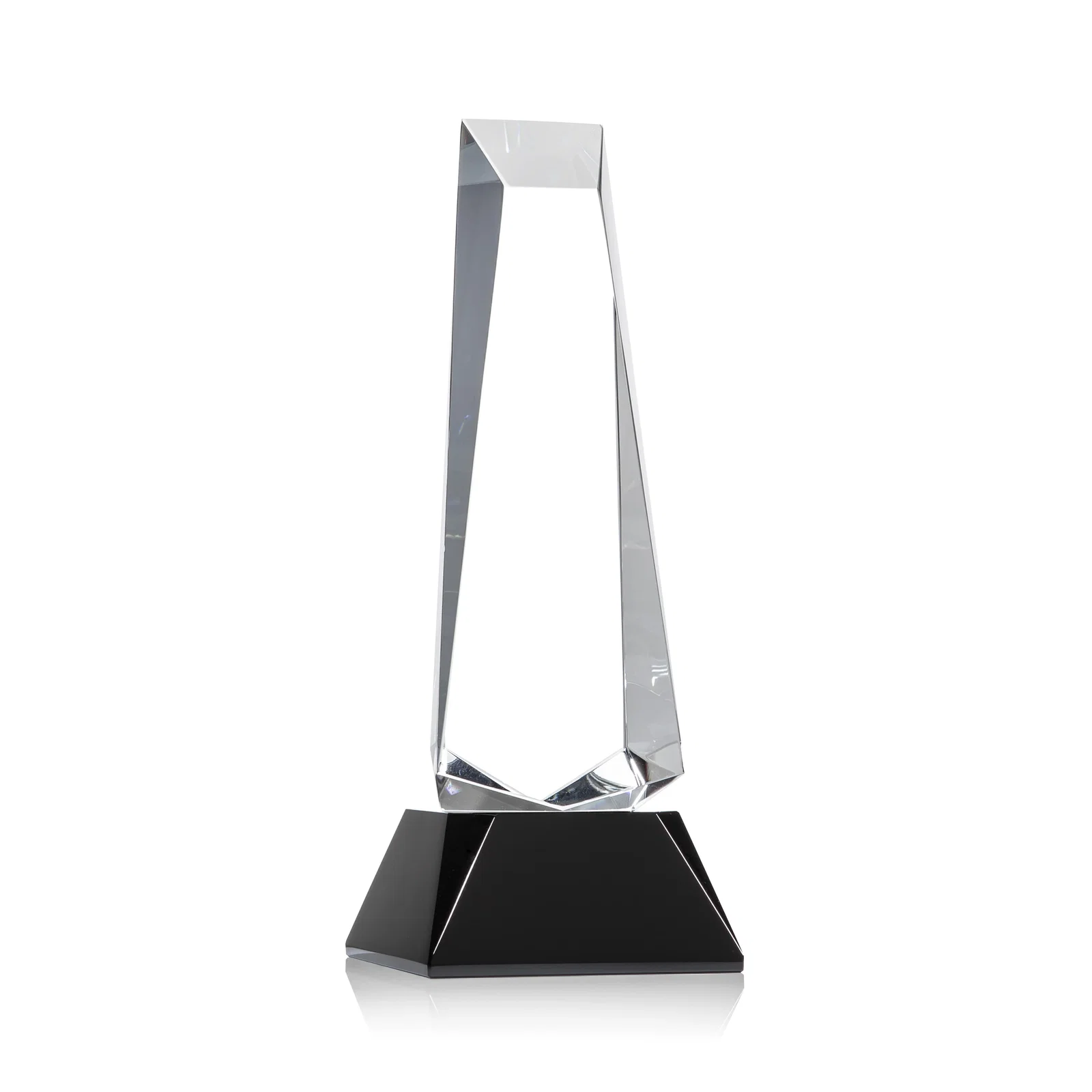 Branded Optical Crystal Obelisk Award With a Continuous Faceted Cut for service anniversary gifts