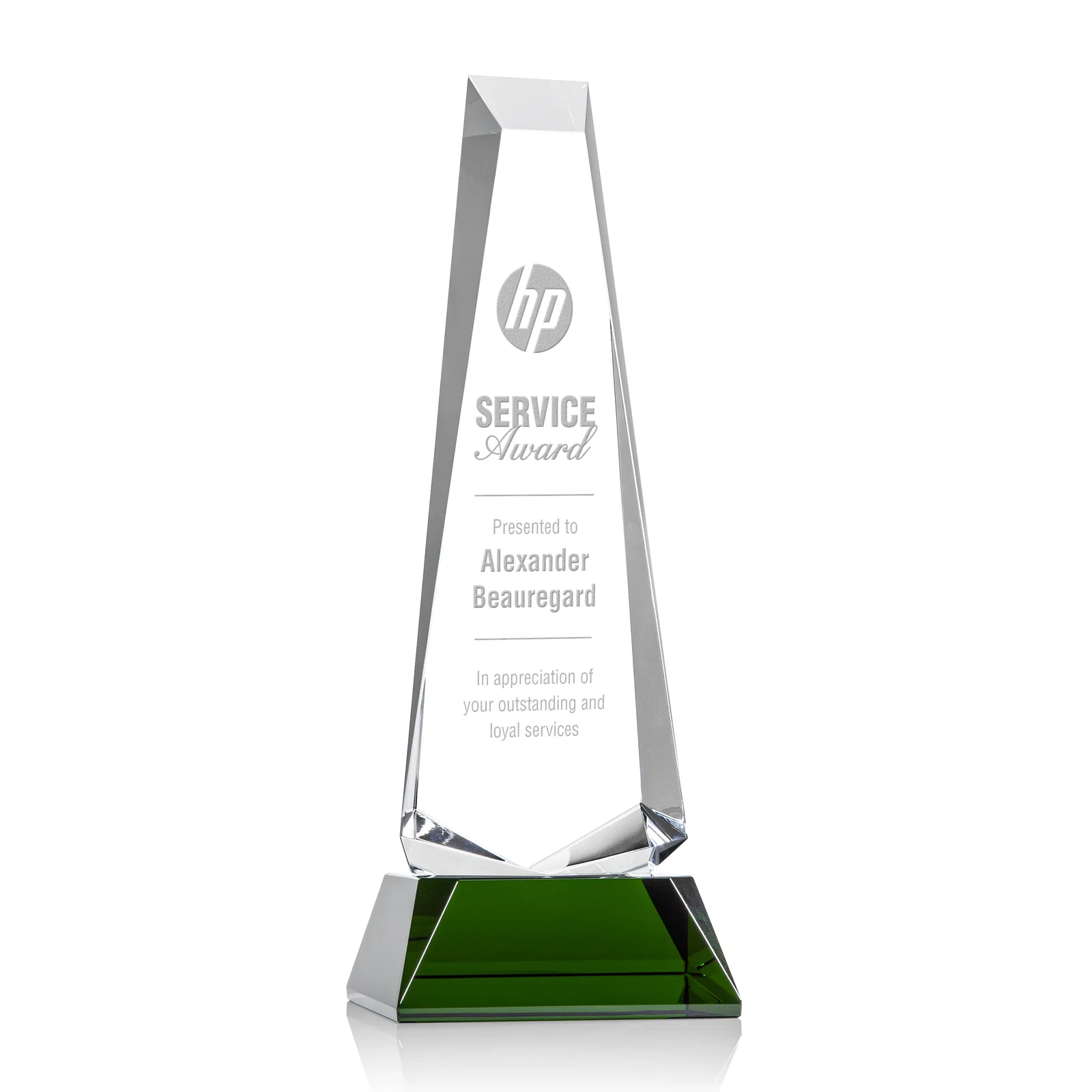 Custom Optical Crystal Obelisk Award With a Continuous Faceted Cut for sales achievement awards