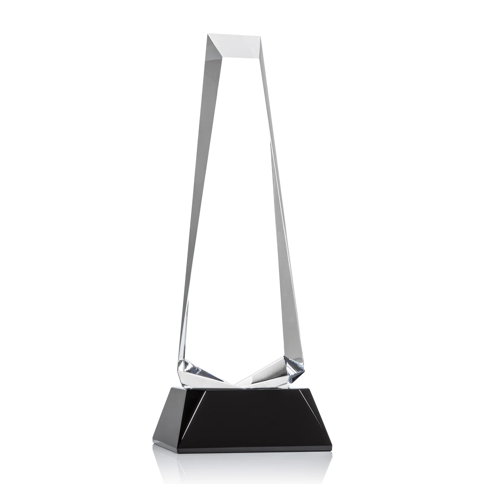 Branded Optical Crystal Obelisk Award With a Continuous Faceted Cut for retirement presentations