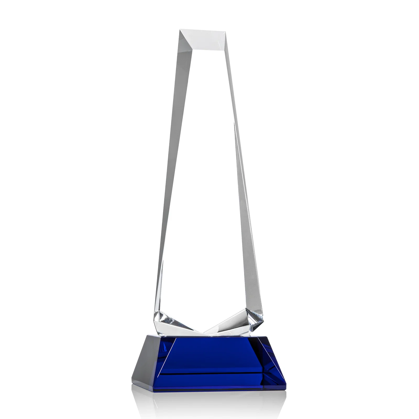 Branded Optical Crystal Obelisk Award With a Continuous Faceted Cut for graduation ceremonies