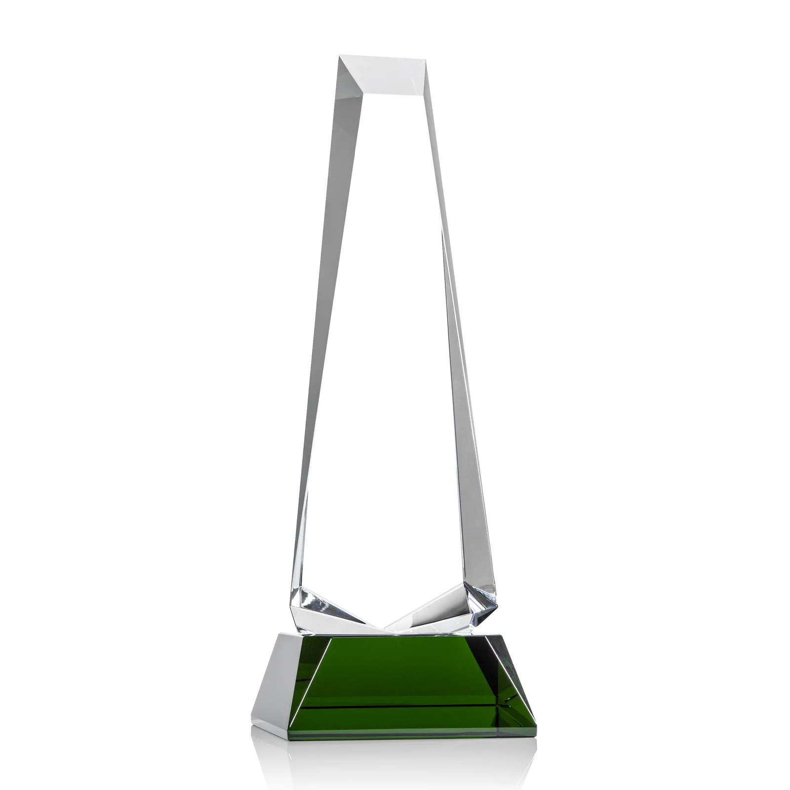 Custom printed Optical Crystal Obelisk Award With a Continuous Faceted Cut for corporate award ceremonies