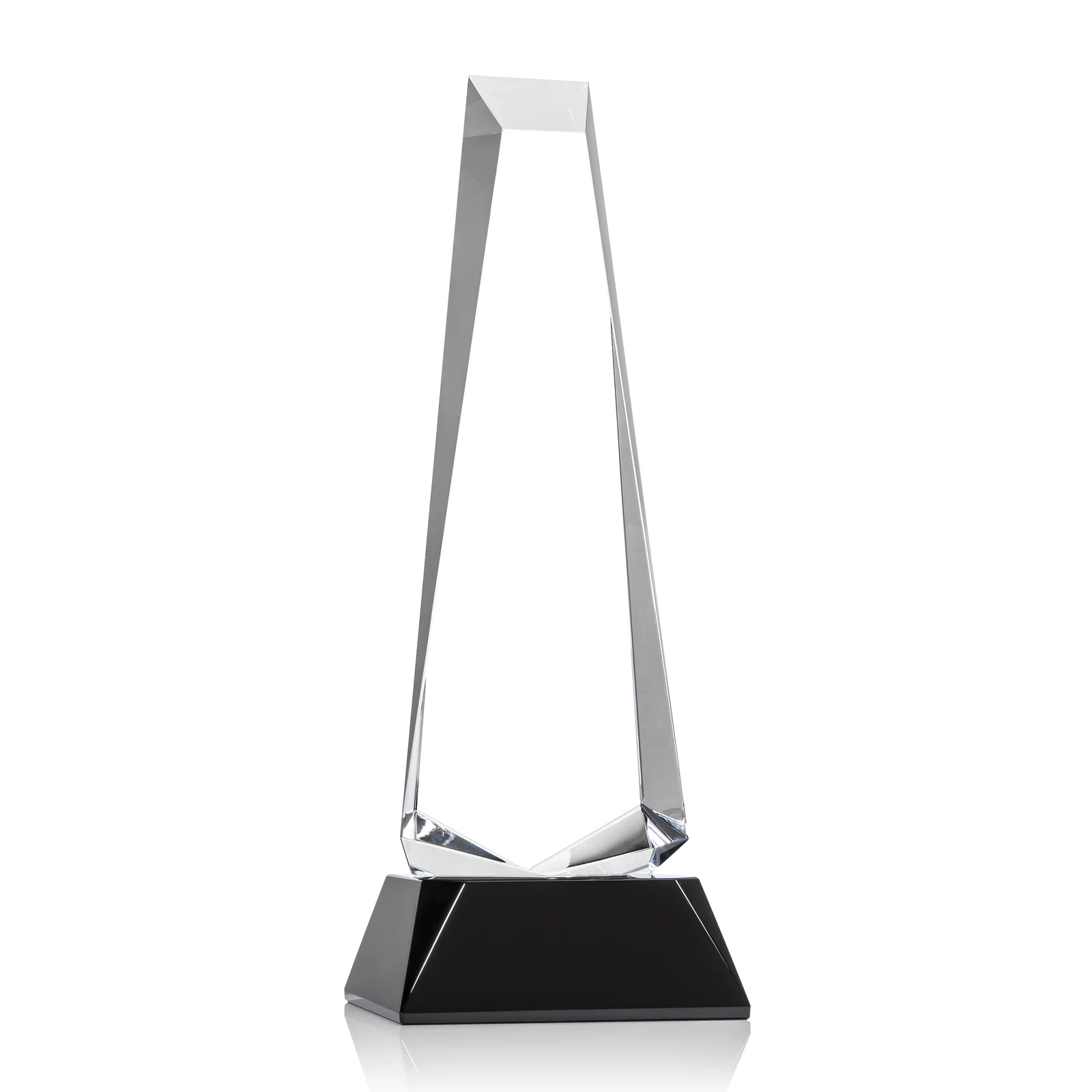 Custom printed Optical Crystal Obelisk Award With a Continuous Faceted Cut for retirement presentations