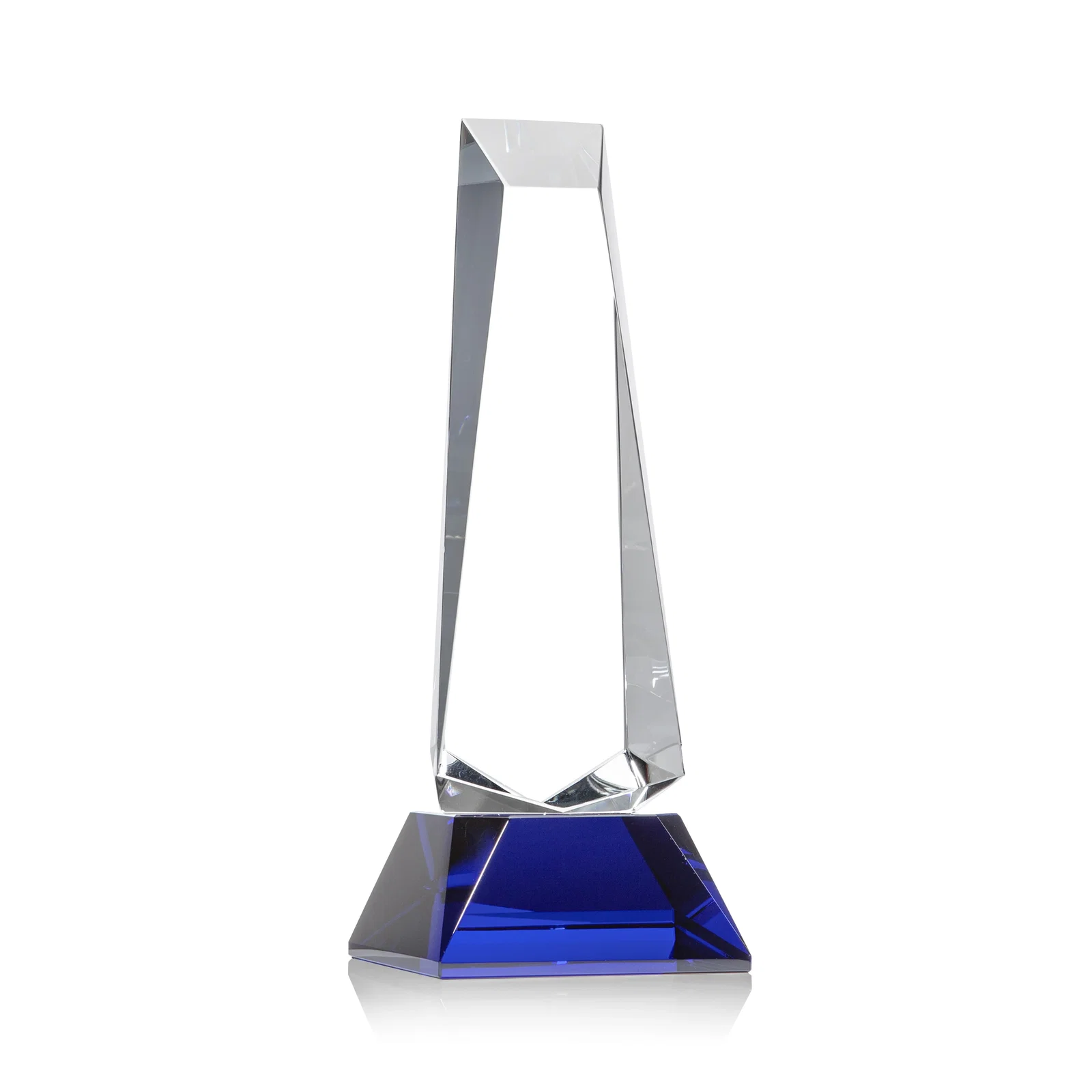 Custom printed Optical Crystal Obelisk Award With a Continuous Faceted Cut for team milestone celebrations