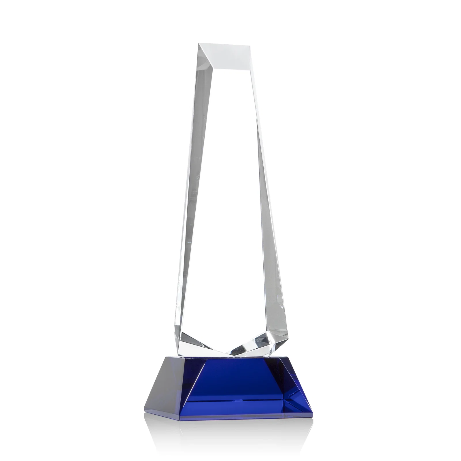 Custom printed Optical Crystal Obelisk Award With a Continuous Faceted Cut for donor appreciation