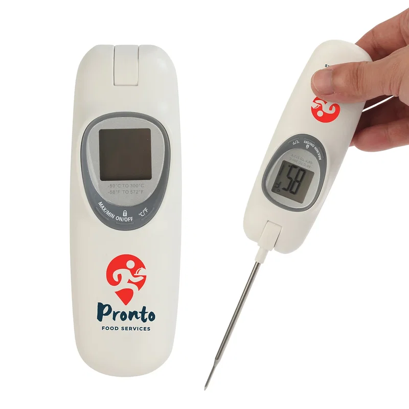 Custom Rustler Cooking & BBQ Digital Thermometer, front view of the branded thermometer