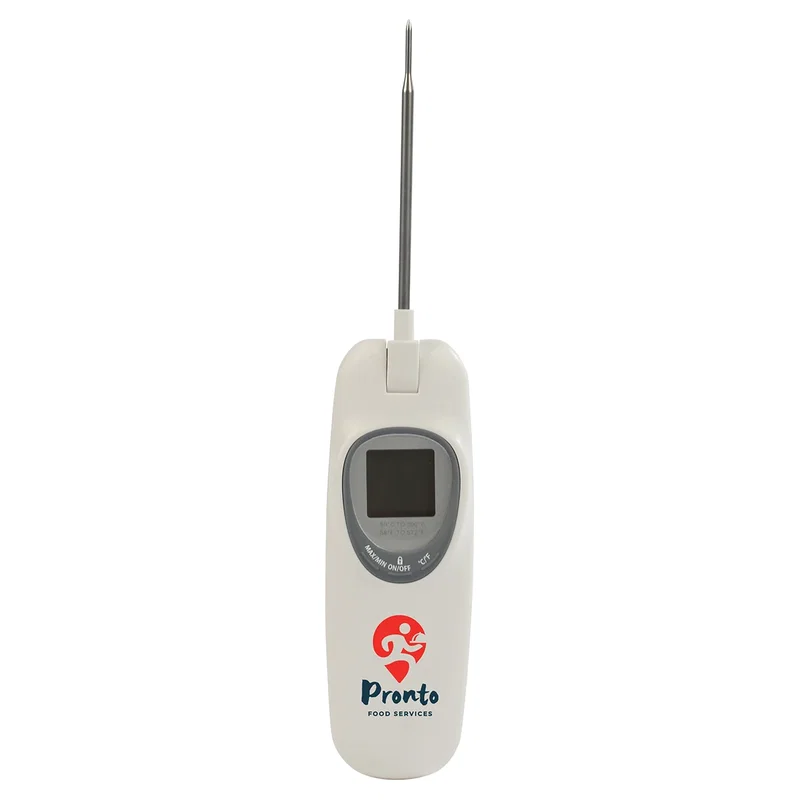 Custom Rustler digital thermometer in use while grilling, BBQ lifestyle shot