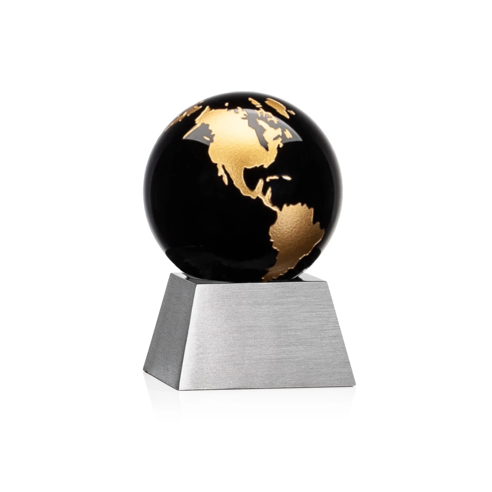 Personalized Emerald Optical Crystal Globe Award on Brushed Aluminum Base for dealer and partner awards