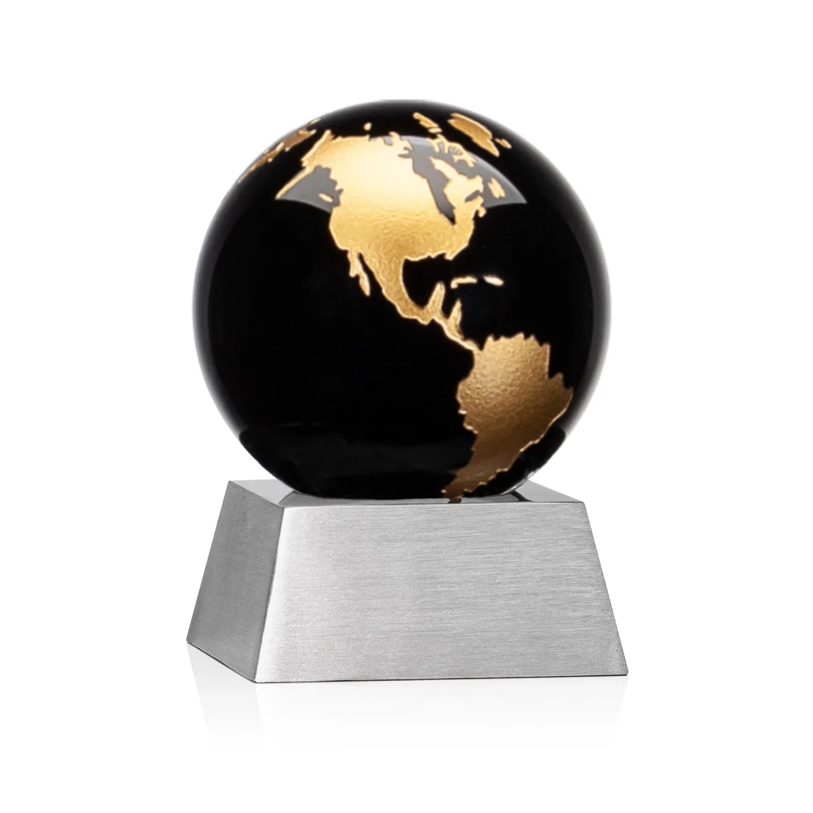 Personalized Emerald Optical Crystal Globe Award on Brushed Aluminum Base for company anniversary events