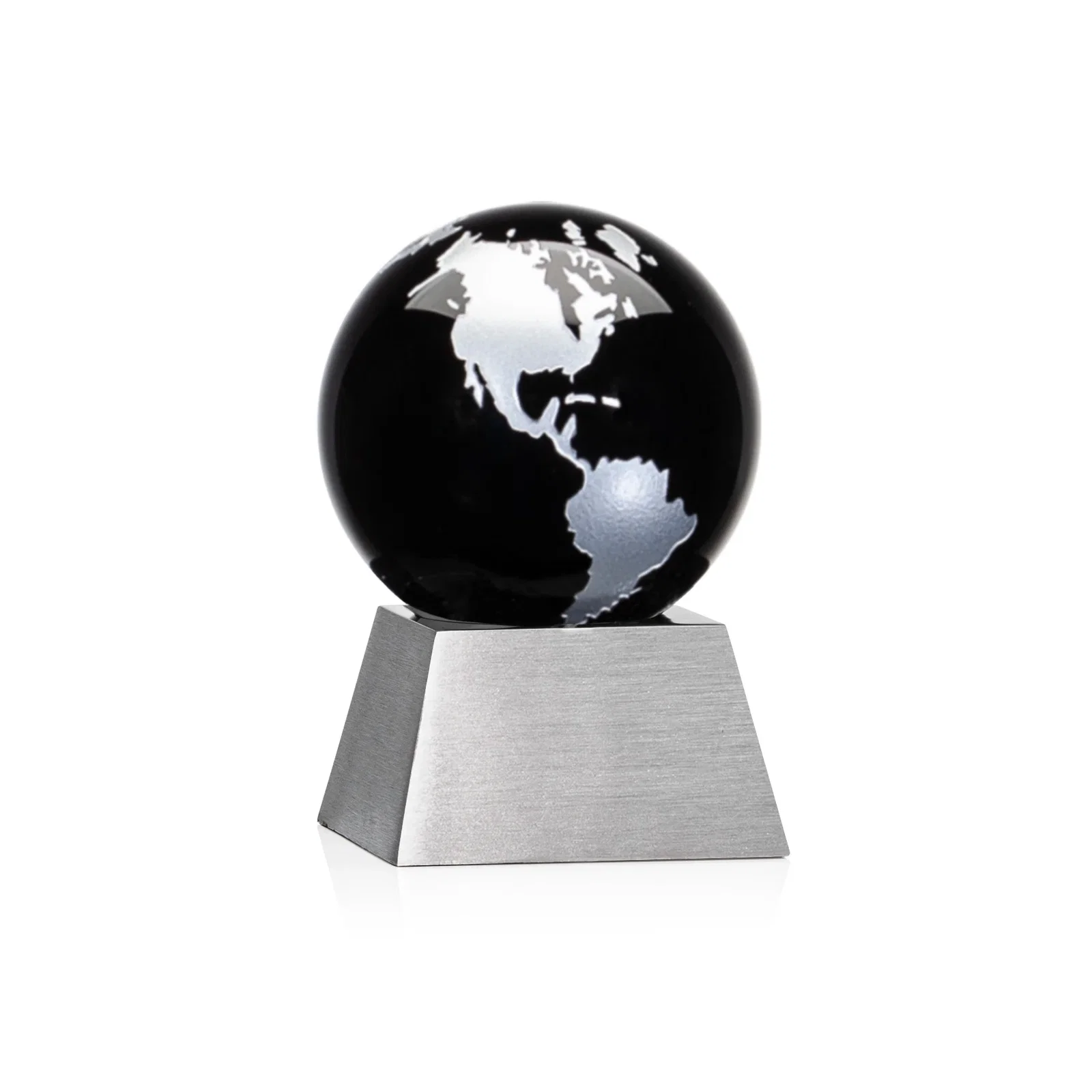 Promotional Emerald Optical Crystal Globe Award on Brushed Aluminum Base for employee recognition