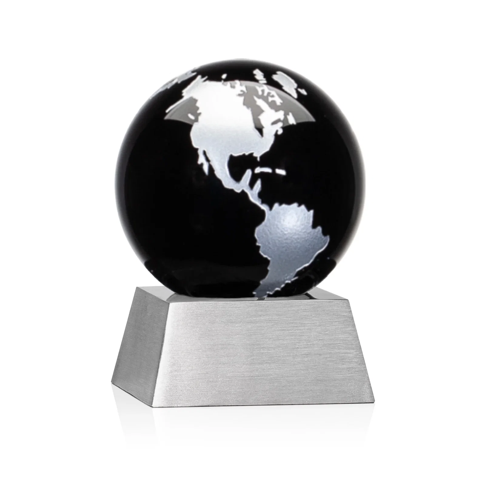 Promotional Emerald Optical Crystal Globe Award on Brushed Aluminum Base for corporate award ceremonies