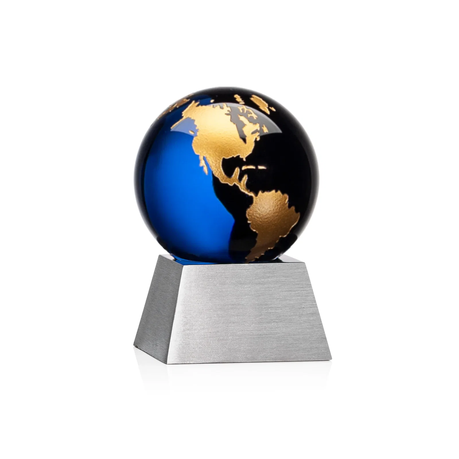 Promotional Emerald Optical Crystal Globe Award on Brushed Aluminum Base for service anniversary gifts