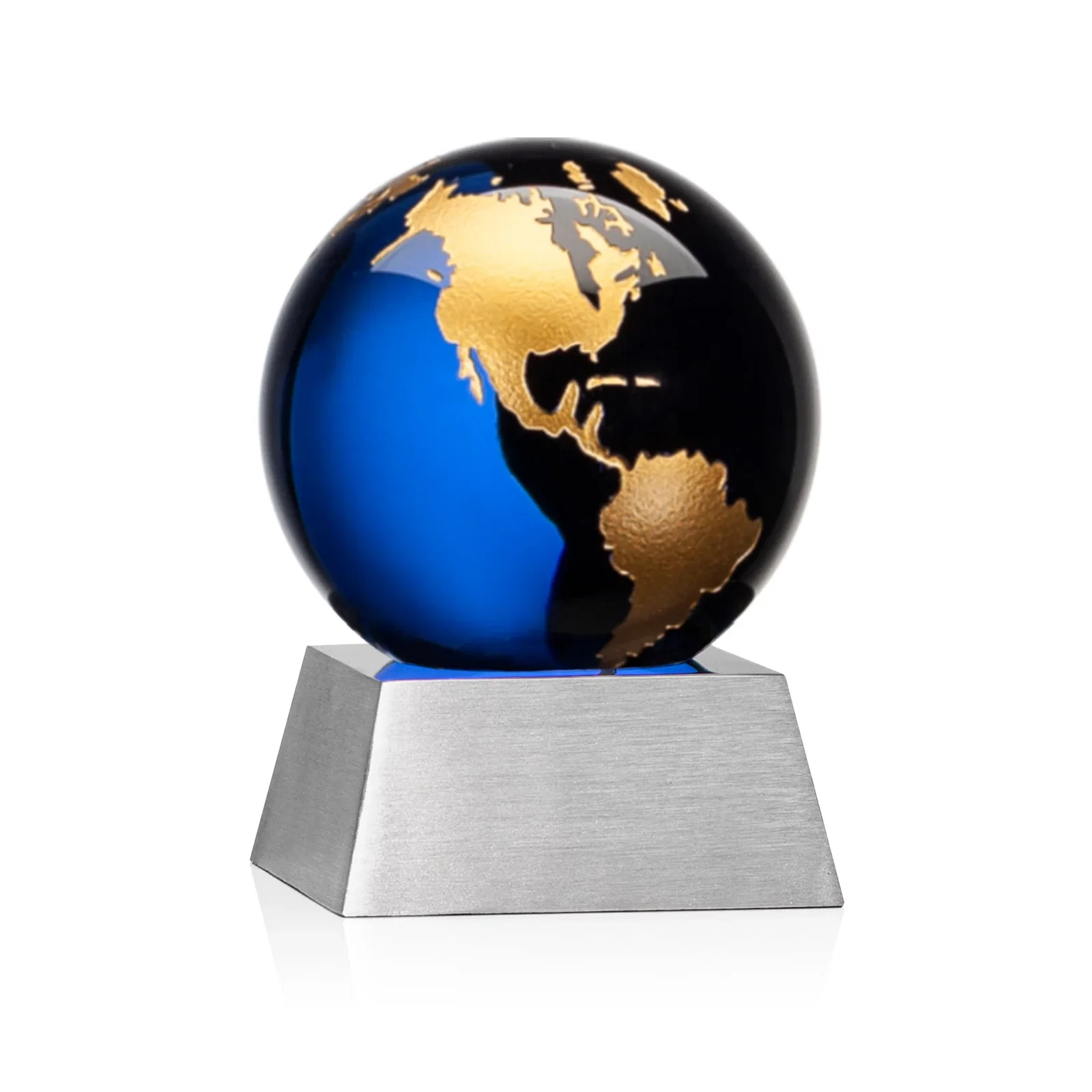 Promotional Emerald Optical Crystal Globe Award on Brushed Aluminum Base for sales achievement awards