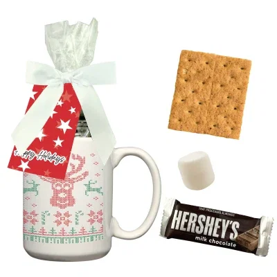 White mug filled with a single serve s'mores treat bag