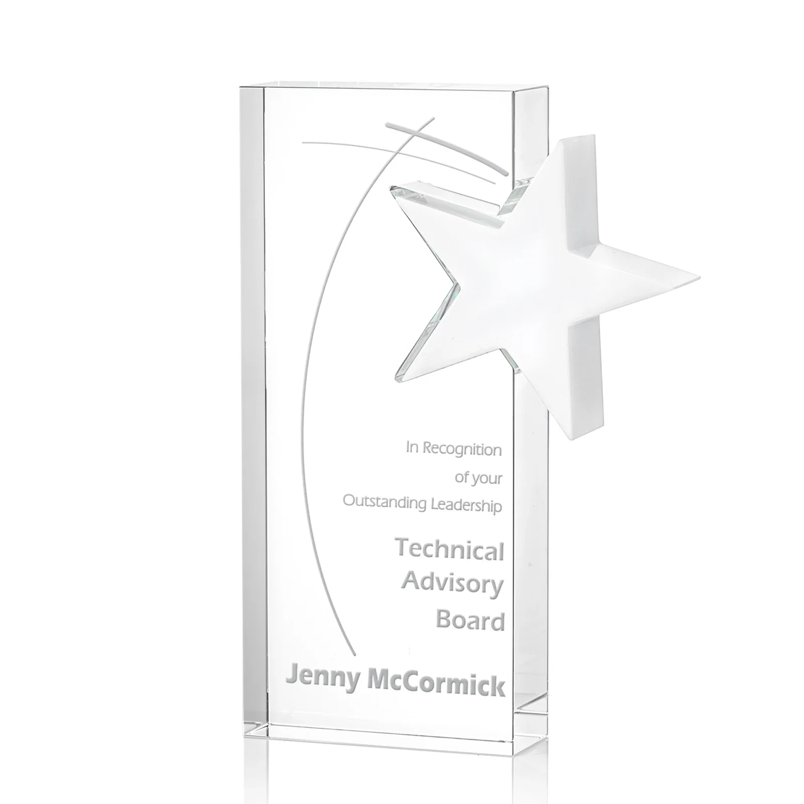 Custom Optical Crystal Award With a Star-Shaped Cutout for retirement presentations