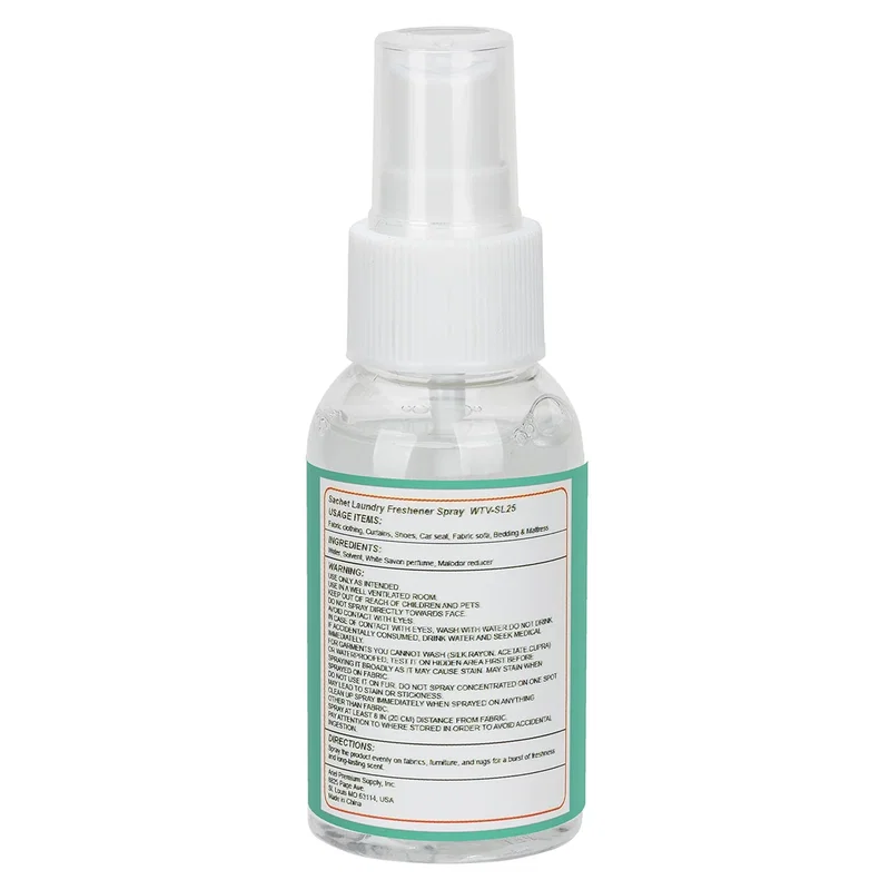 Sachet Laundry Freshener Spray in use, branded spray bottle freshening laundry