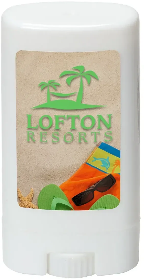 Custom Safeguard twist-dial SPF 30 sunscreen stick with full-color logo label
