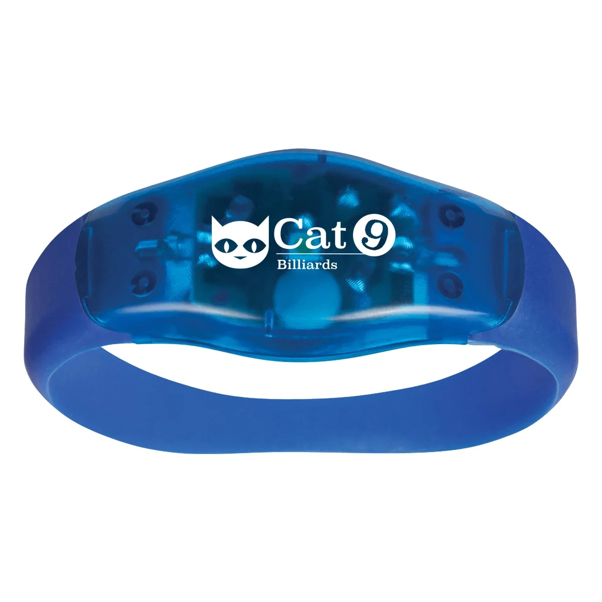 Blue safety light wristband curled into a circle