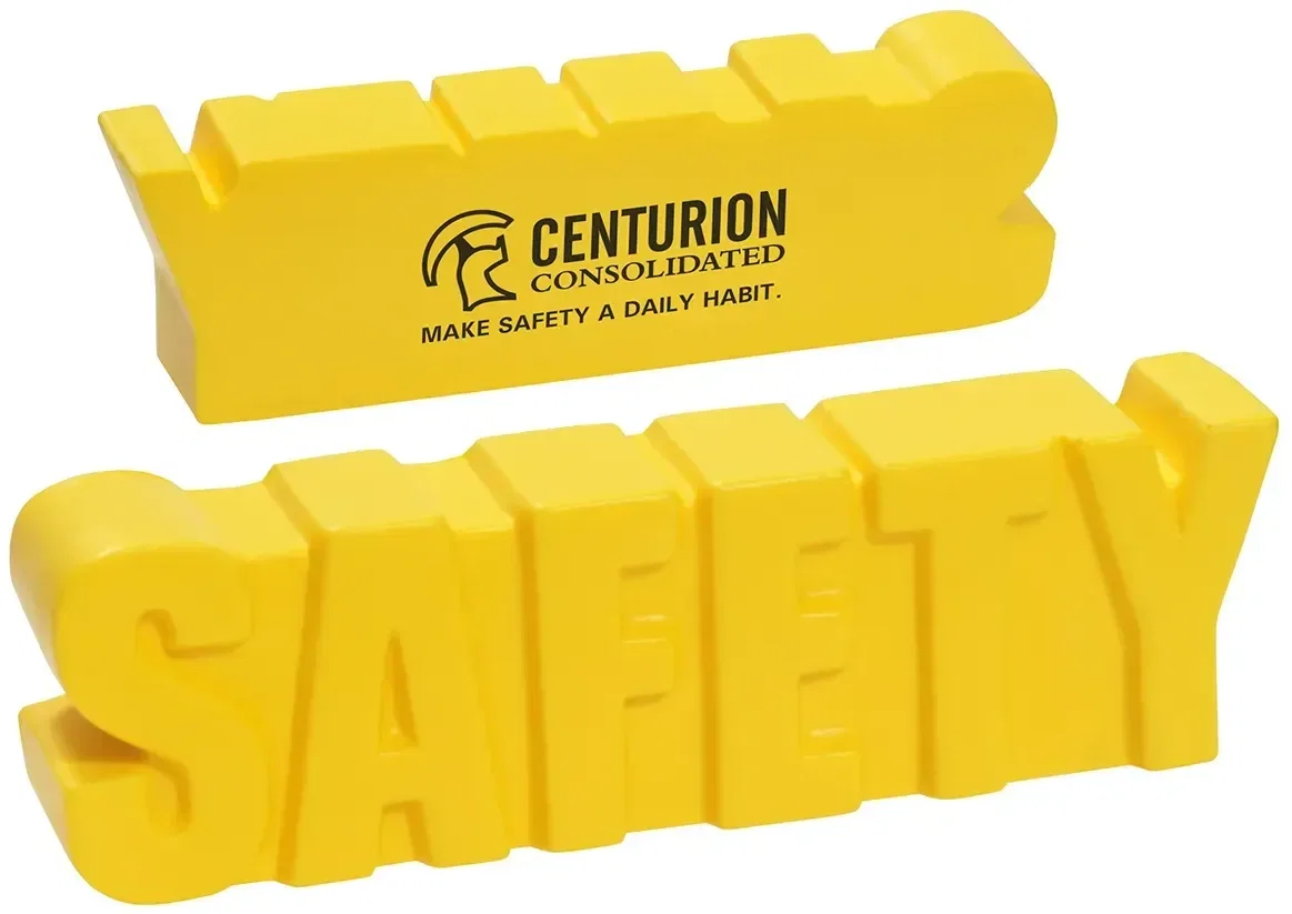 Safety Word Stress Reliever, a custom logo stress ball molded into the word Safety for workplaces