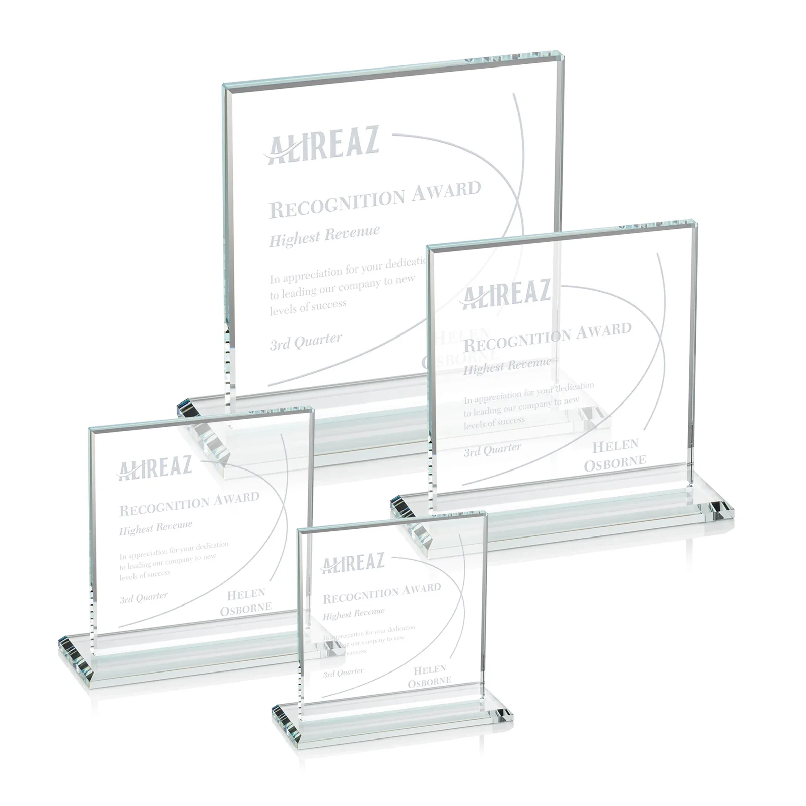 Custom Starfire Crystal Square Award, Flat Pane on a Colored Flat-Edge Base, awards for employee recognition