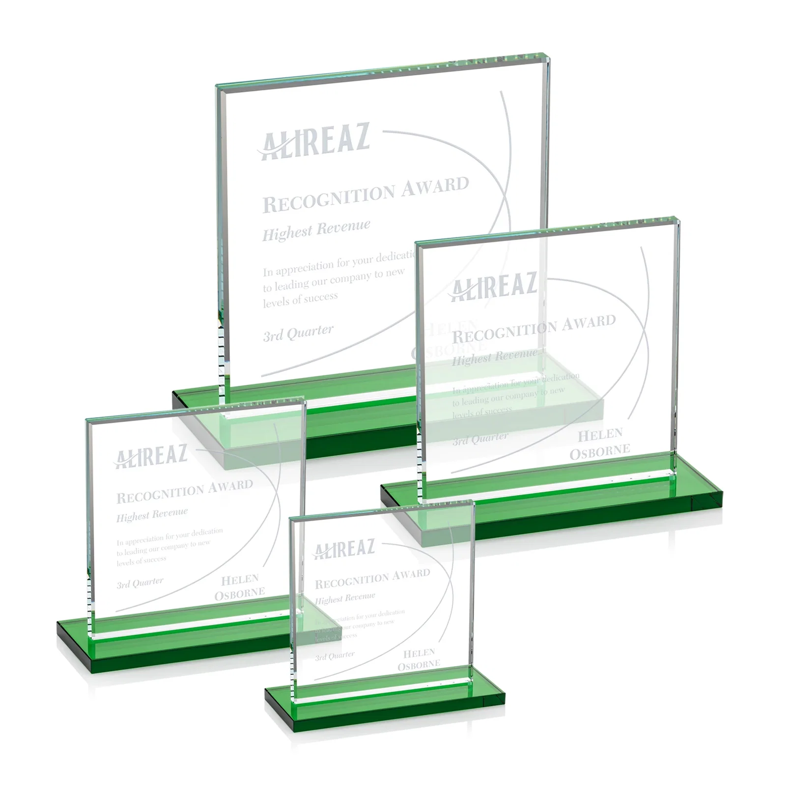 Custom Starfire Crystal Square Award, Flat Pane on a Colored Flat-Edge Base, awards for dealer and partner awards