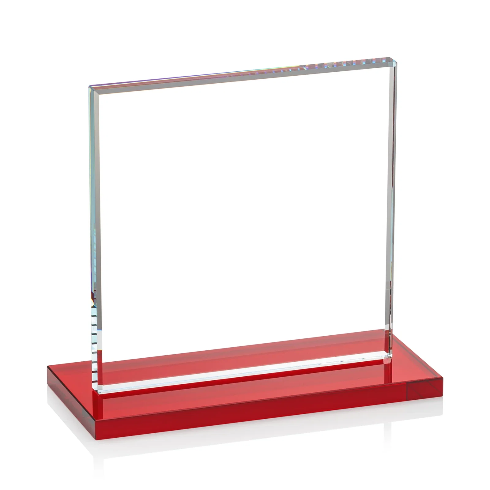 Promotional Starfire Crystal Square Award, Flat Pane on a Colored Flat-Edge Base, awards, with your logo for team milestone celebrations