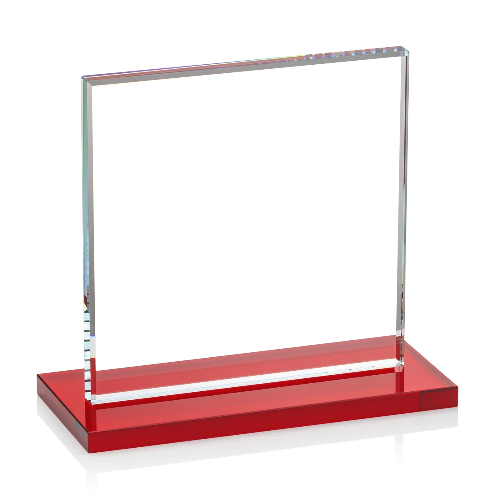 Promotional Starfire Crystal Square Award, Flat Pane on a Colored Flat-Edge Base, awards, with your logo for donor appreciation