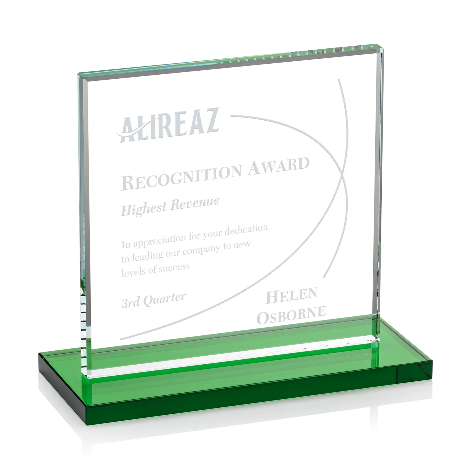 Personalized Starfire Crystal Square Award, Flat Pane on a Colored Flat-Edge Base, awards for service anniversary gifts
