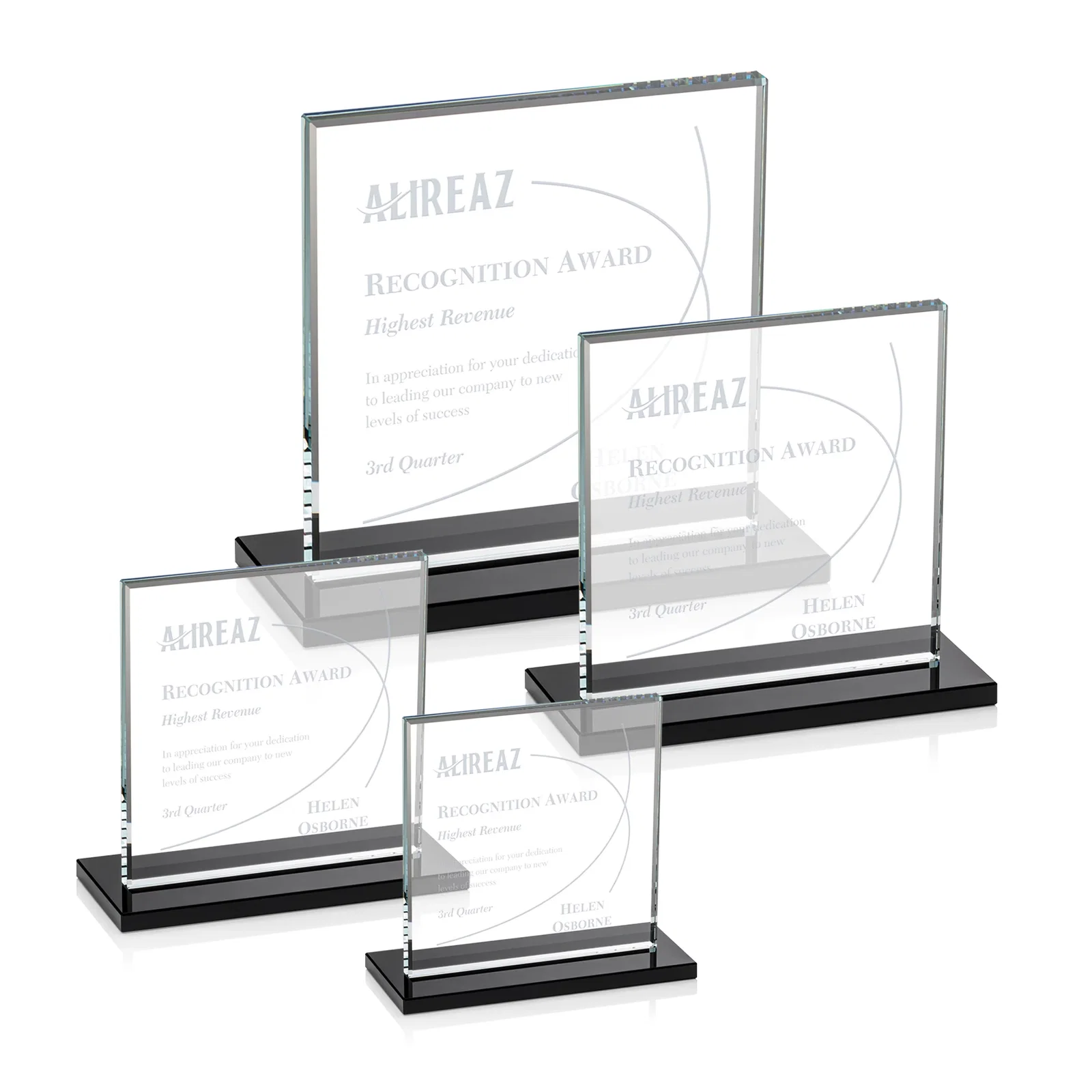 Personalized Starfire Crystal Square Award, Flat Pane on a Colored Flat-Edge Base, awards for sales achievement awards
